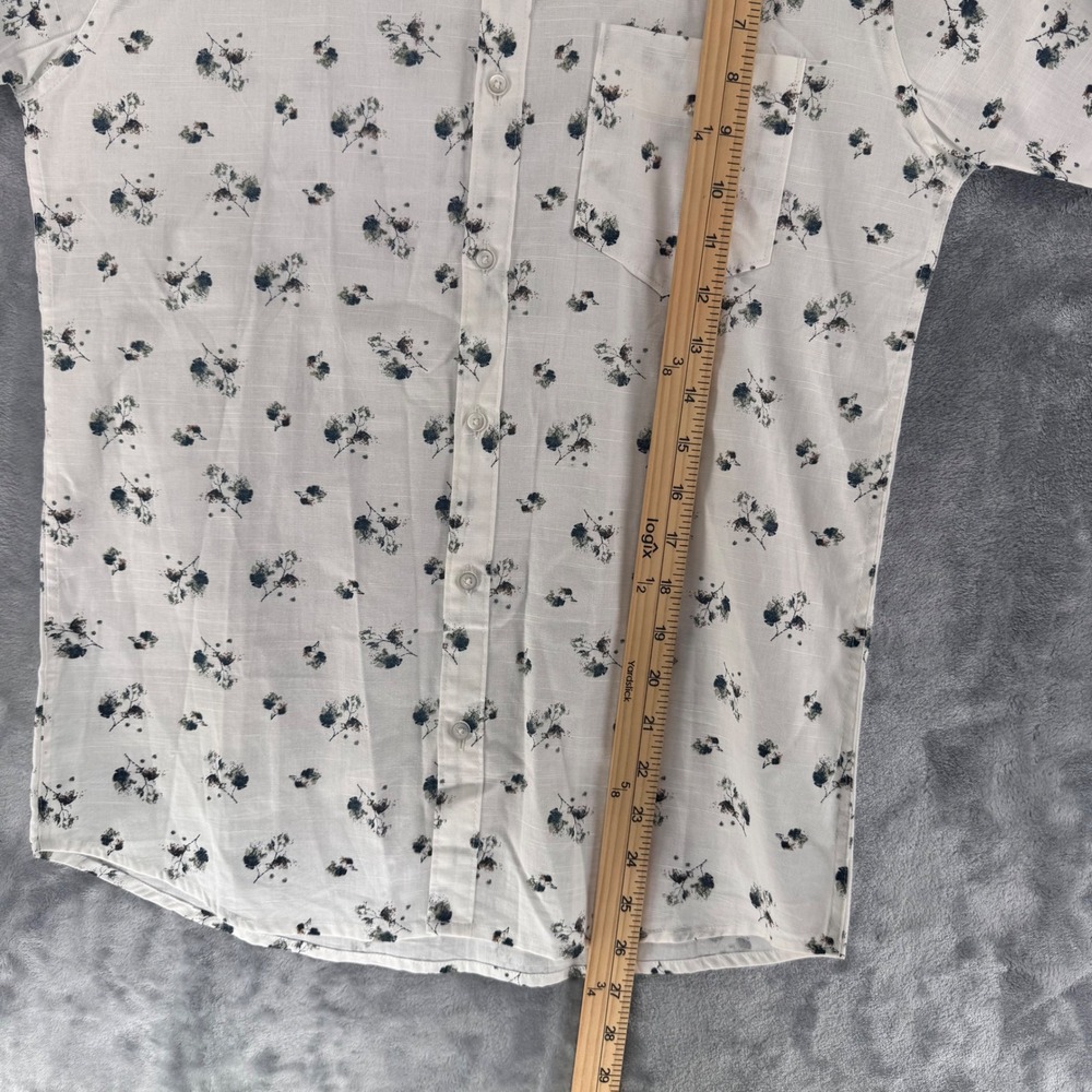 Flick Mens Short Sleeve Button Down Shirt White Floral Print Size Small - Picture 5 of 7